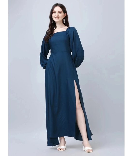 JASH CREATION Rayon Solid Full Length Womens Side Slit Dress - Blue ( Pack of 1 ) - None