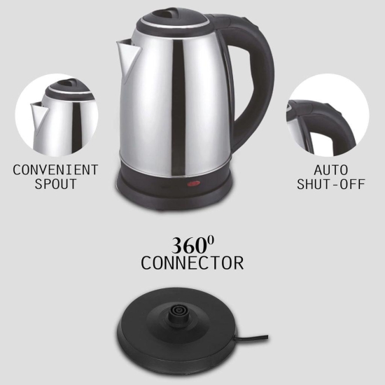 Sarita Kitchenware 1.8 Litres Cordless Electric Kettle with Stainless Steel Body,|1000W |Automatic Cut-off|Rotatable Base|used for boiling Water,making tea and coffee,instant noodles,soup etc(Silver)