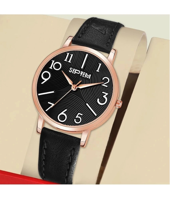 Septem Black Leather Analog Mens Watch