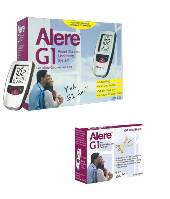 Alere G1 Blood Glucose Monitor with 100 strips Pack (Strips Expiry - April 2020)