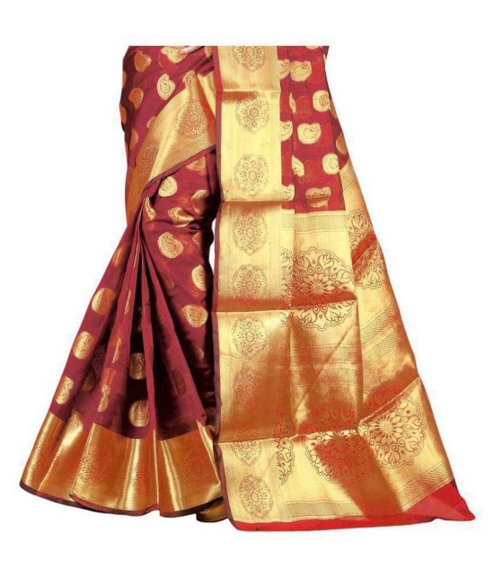 Gazal Fashions Orange and Beige Banarasi Silk Saree