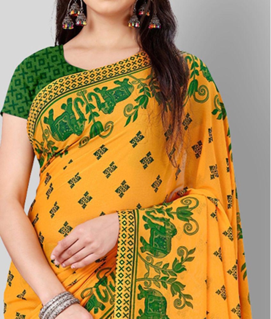 Anand Sarees - Yellow Georgette Saree With Blouse Piece (Pack of 1)