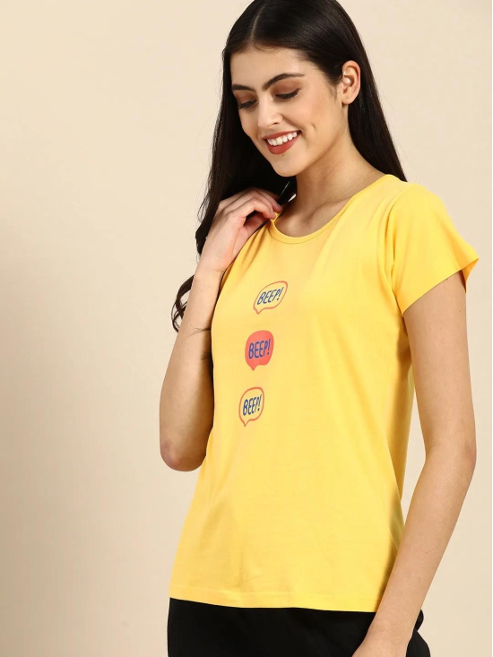 Yellow Printed Boyfriend T-shirt(Cotton)-M