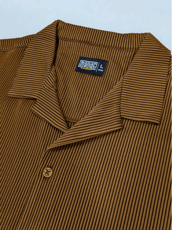 Stripe Textured Brown Half Sleeve Shirt-XL / Brown