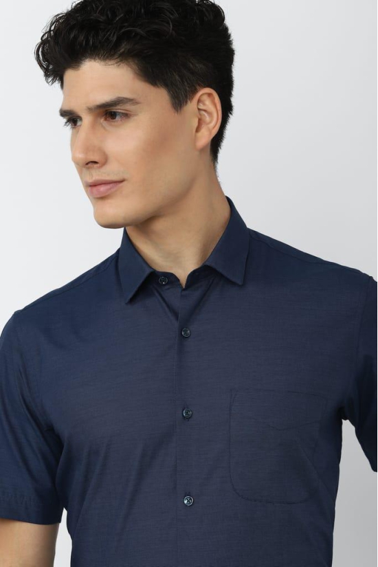 Men Navy Regular Fit Formal Half Sleeves Formal Shirt