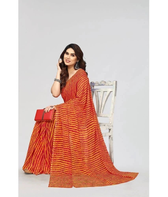 Anand Sarees Georgette Striped Saree Without Blouse Piece - Red ( Pack of 1 ) - Red