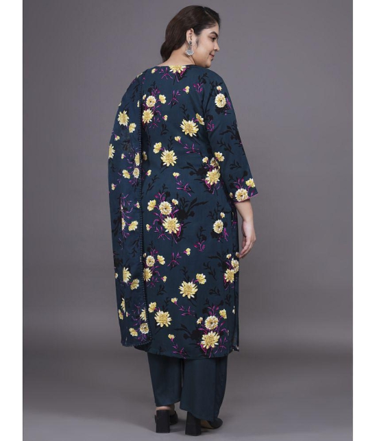 Tissu Rayon Printed Kurti With Palazzo Women''s Stitched Salwar Suit - Navy ( Pack of 1 ) - None