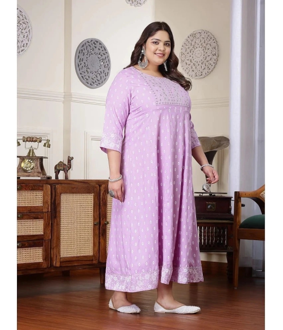 Little More By Stylum Rayon Printed Anarkali Womens Kurti - Lavender ( Pack of 1 ) - None