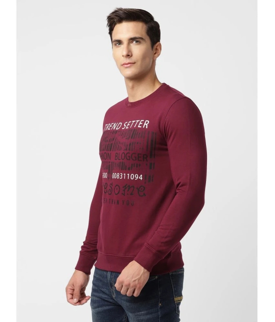 UrbanMark Men Regular Fit Printed Full Sleeves Round Neck Fleece Sweatshirt-Wine - None