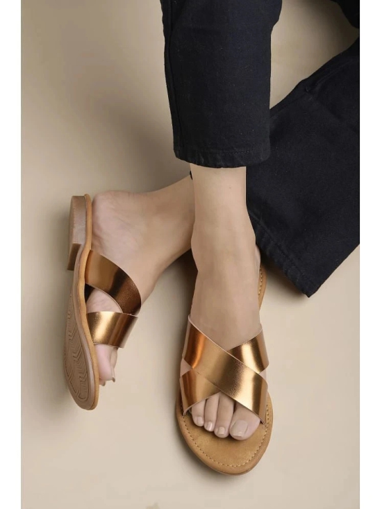 Shoetopia Bronze Womens Flats - None