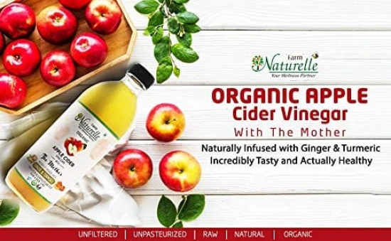 Farm Naturelle Organic Apple Cider Vinegar with Mother and Infused Ginger and Turmeric, 500 ml Along with Raw Acacia Forest Honey, 250 g (Glass Bottle)