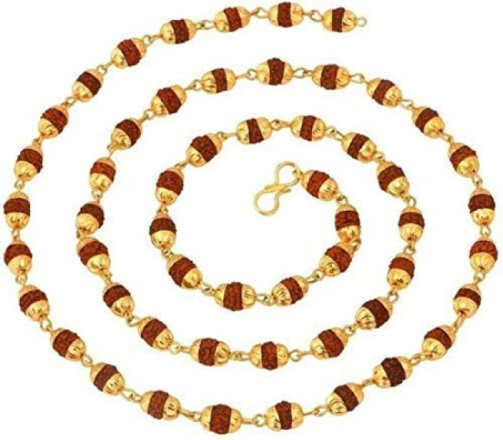 Golden Cap Rudraksha Mala (Pack of 1)