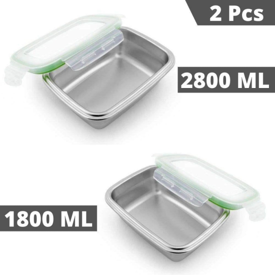 Femora Lunch Box High Steel Rectangle Heavy Duty Airtight Leakproof Unbreakable Storage Container with Lock Lid Lunch Box for Office-College-School, Lunch Box - 2800 ml/gm, 1800 ml/gm, Set of 2