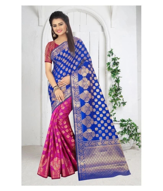 Gazal Fashions Blue,Pink Silk Saree