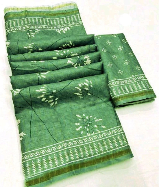 Bhuwal Fashion Jute Printed Saree With Blouse Piece - Green ( Pack of 1 ) - Green