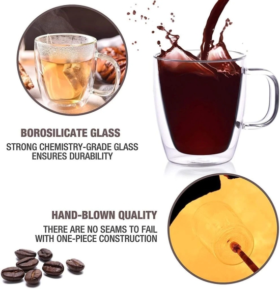 Femora Double Wall Borosilicate Glass Big Tea Coffee Mug, 500 ML (Single Piece)