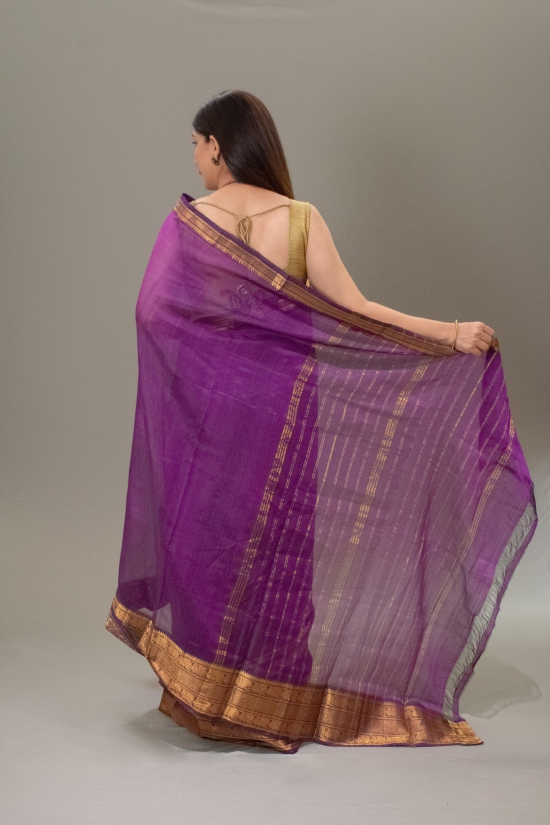 Aubergine Purple Pure Venkatgiri Silk Pattu with Golden Gadwal Border