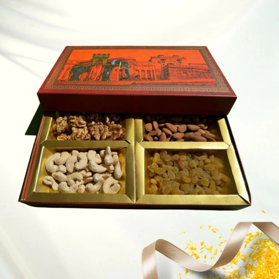 Premium Dry Fruits Gift Box – 450g Assorted Almonds, Cashews, Walnuts & Raisins – Ideal for Diwali, Weddings, and Special Occasions