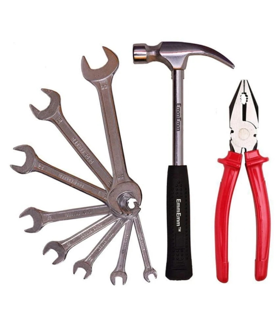 EmmEmm Premium Combo of Claw Hammer, Combination Plier & 8 Pcs Open Ended Spanner Set