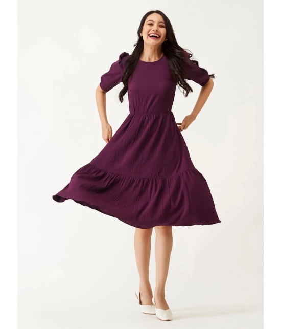 JASH CREATION Rayon Solid Midi Womens Fit & Flare Dress - Mauve ( Pack of 1 ) - None