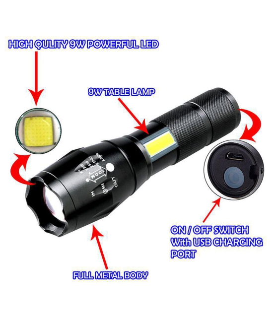 DGM 2in1 Waterproof Rechargeable Zoomable LED 3 Mode COB Table Lamp Metal 9W Flashlight Torch Home / Outdoor Lamp - Pack of 1