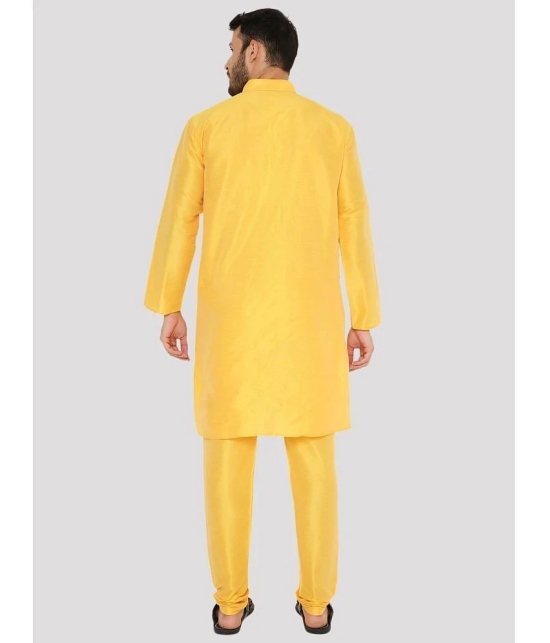 Maharaja - Yellow Silk Regular Fit Mens Kurta Pyjama Set ( Pack of 1 ) - None