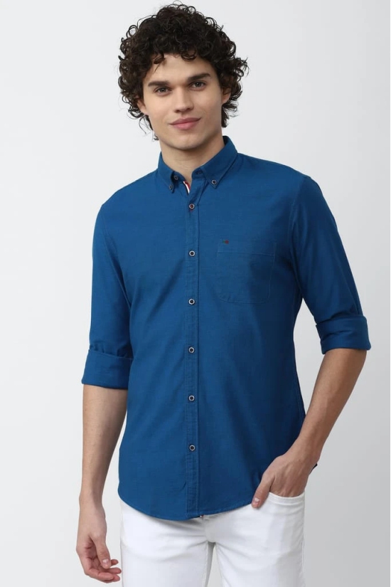 Men Blue Super Slim Fit Solid Full Sleeves Casual Shirt