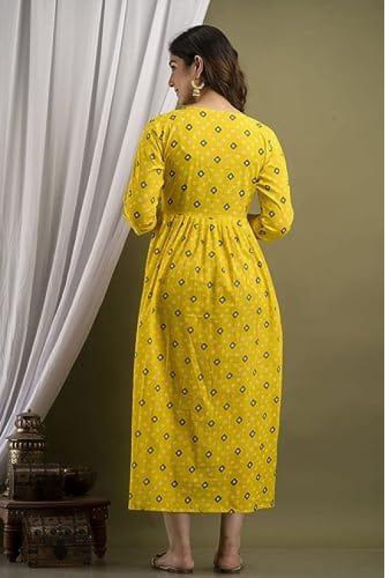 KASHVI Creation Women's Cotton Floral Printed Anarkali Maternity Feeding Kurti ( Yellow)