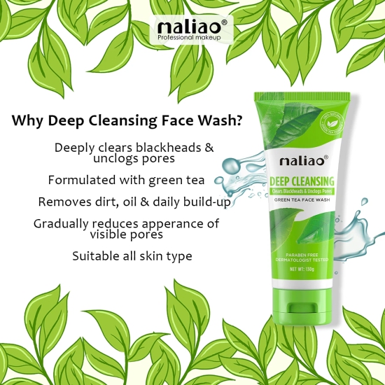 Maliao Deep Cleansing Green Tea Face Wash - Clears Blackheads & Unclogs Pores