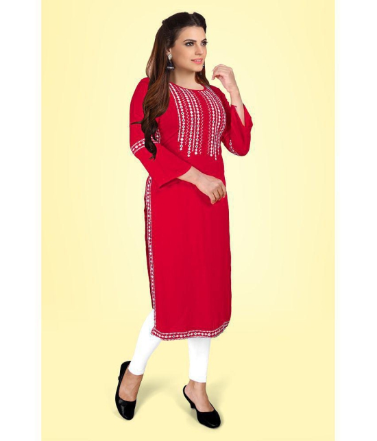 Kapadia - Red Rayon Women''s Straight Kurti ( Pack of 1 ) - None