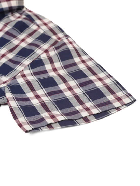 Indian Needle Mens Cotton Checked Half Sleeve Formal Shirts-L / Navy-Blue