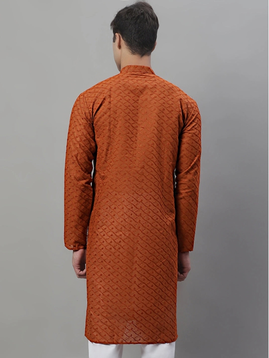 Jompers Men Brown Chikan Kurta Only-XXL / Brown