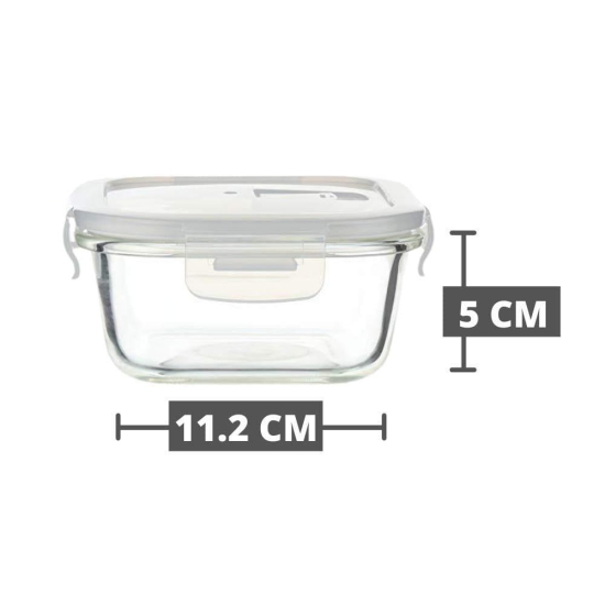 Femora Borosilicate Glass Square Container Camel Black Lunch Box- 300ml, Set of 2