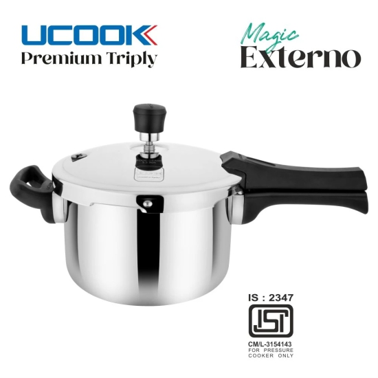 UCOOK By United Ekta Engg. Magic Externo Premium Triply Induction Outer Lid Pressure Cooker, 5 Litre, Silver