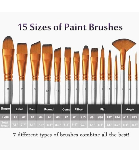 THR3E STROKES 18 Pack Oil Paint Brushes Sets Professional Artist Acrylic Brush Kits for Canvas Painting Ceramic, 15 Sizes Brush 1 Standing Organizer 1 Mixing Knife 1 Watercolor Sponge  (Gray