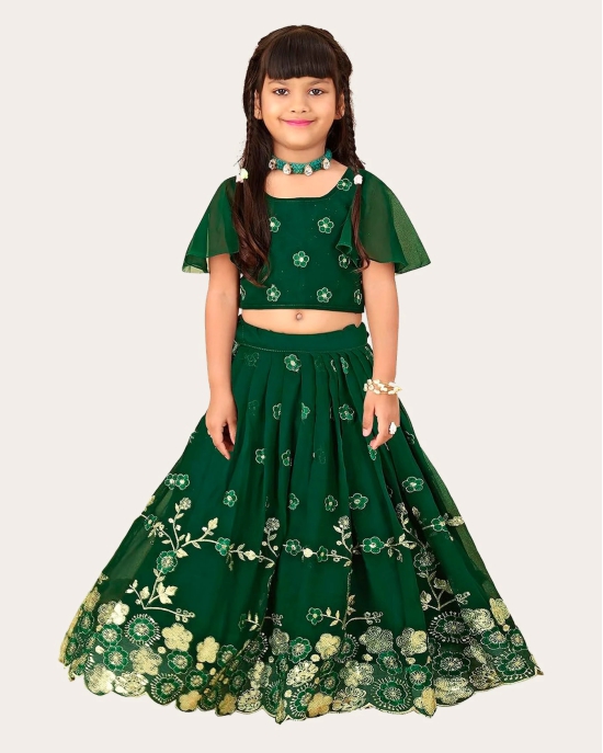 Ethnic Wear Georgette Silk Embroidered Indian Style Full Stitched Lehenga Choli Set-Green / 4 Years-5 Years