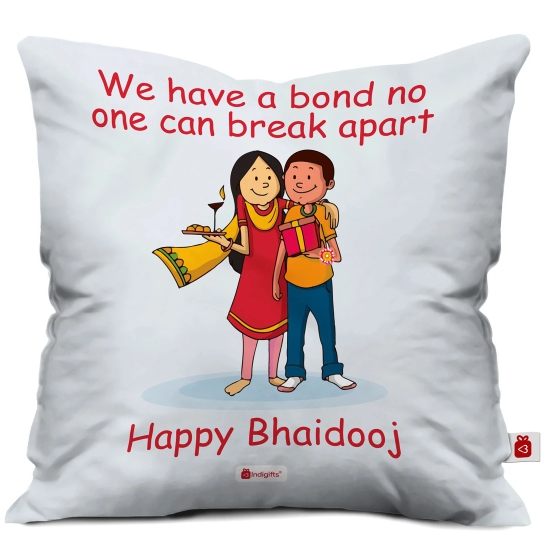 Indigifts Bhaidooj Gift Brother Sister Celebrating Togetherness 12X12 Printed PolySatin, Fibre Cushion Festive Memories Diwali Christmas Birthday Anniversary Everyday Gift