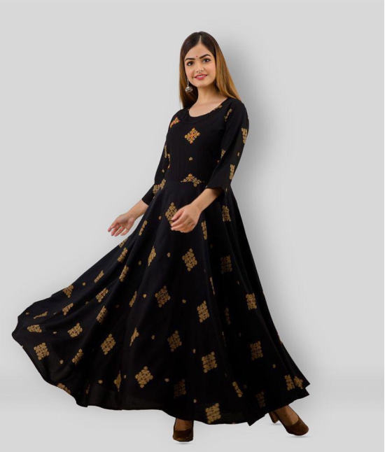 Lee Moda - Black Rayon Womens Anarkali Kurti ( Pack of 1 ) - S