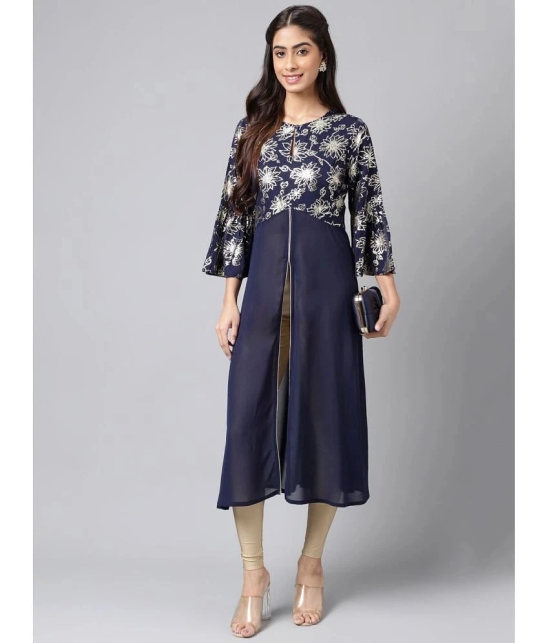 Janasya - Navy Blue Georgette Womens Front Slit Kurti ( Pack of 1 ) - None