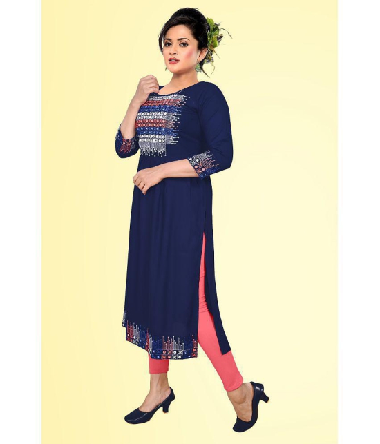 haya fashion - Navy Rayon Women's Straight Kurti ( Pack of 1 ) - None