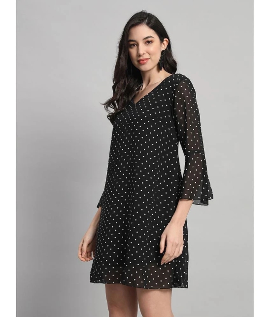 Curvydrobe Georgette Printed Mini Womens A-line Dress - Black ( Pack of 1 ) - None