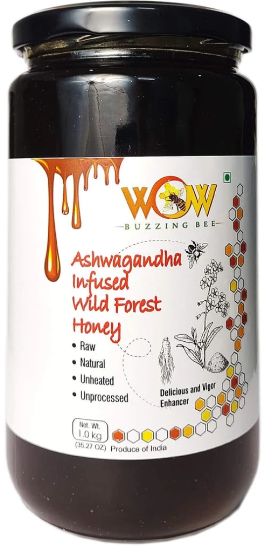 WOW BUZZING BEE - 100% Pure Natural Unprocessed Real Infused Forest Honey Immense Medicinal ValuImmense Medicinal Value. (Infused Honey (1Kg X 5))