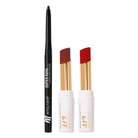 MyGlamm Super Kohl Long Stay Kajal + LIT Creamy Matte Lipstick