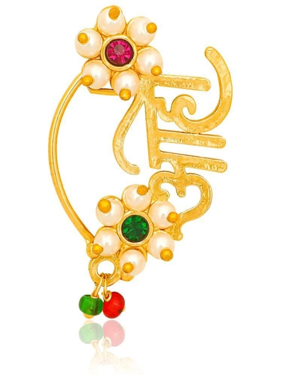 Traditional Maharashtrian Style Gold Plated Nath Nose Ring For Women And Girls - Multi Color