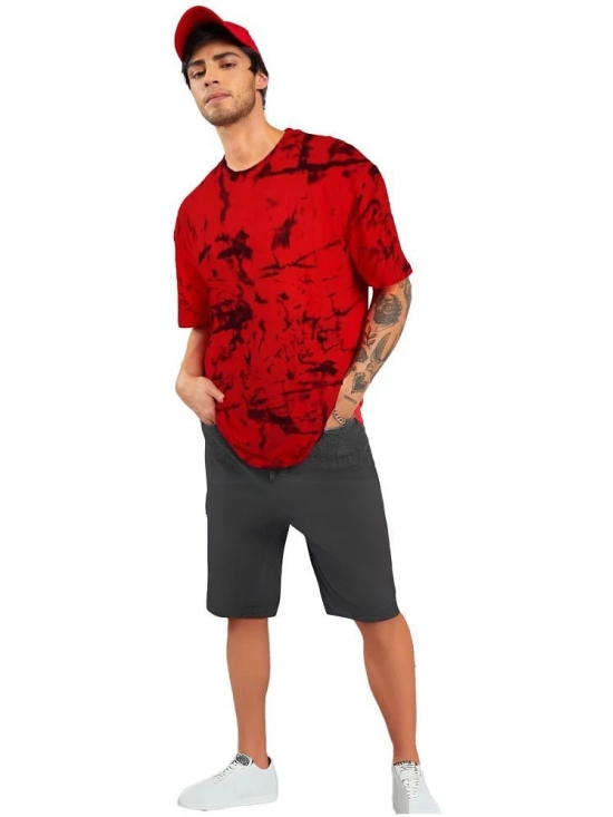 Leotude Cotton Blend Oversized Fit Dyed Half Sleeves Mens Round T-Shirt - Red ( Pack of 1 ) - None