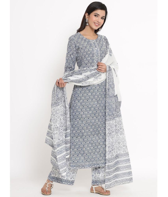 KIPEK - Blue Straight Cotton Womens Stitched Salwar Suit ( Pack of 1 ) - None