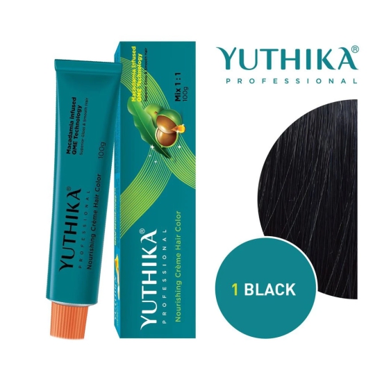 Yuthika Professional Creme Hair Color 1.0 Black 100g Permanent Hair Colour for Women & Men, Professional Salon Hair Color