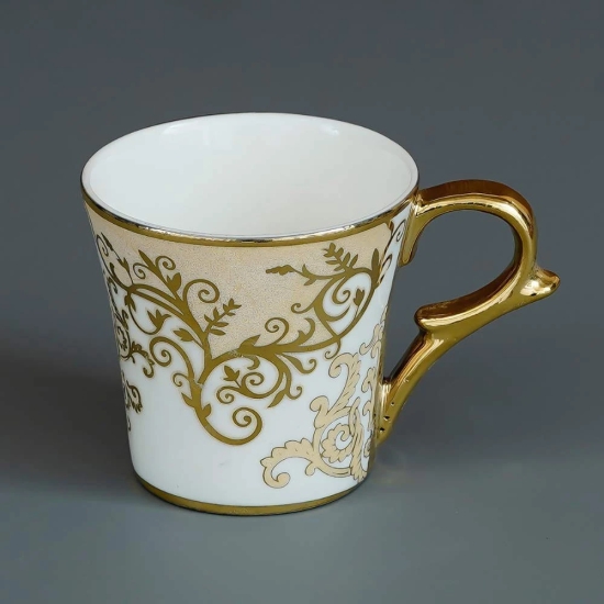 Femora Indian Ceramic Floral Gold Line Ceramic Tea Cup, Coffee Mugs, Set of 6 Pcs, 160 ML