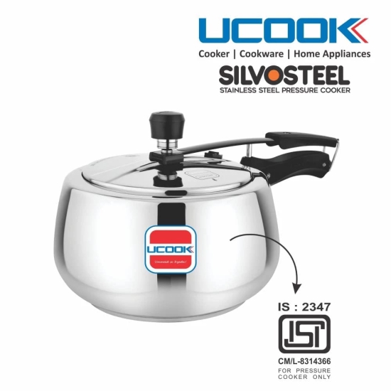 UCOOK By United Ekta Engg. Stainless Steel Silvo Induction Pressure Cooker, 3 Litre, Silver