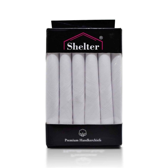 SHELTER Premium HandKerchiefs 100% Cotton Hankies White Color Size 46 x 46 CM Pack of 6